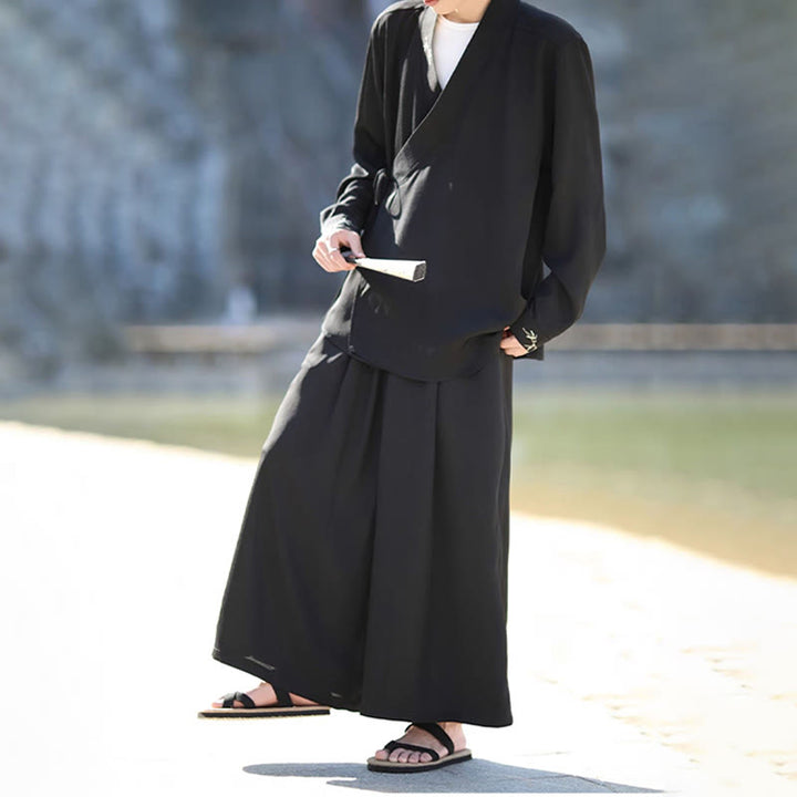 Buddha Stones, 2 szt., jesienne, sznurowane, bambusowe, haftowane, bawełniane, kimono, spodnie do kostek, męskie, z kieszeniami, zestaw do medytacji - image 5