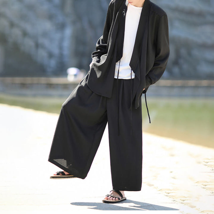 Buddha Stones, 2 szt., jesienne, sznurowane, bambusowe, haftowane, bawełniane, kimono, spodnie do kostek, męskie, z kieszeniami, zestaw do medytacji - image 4