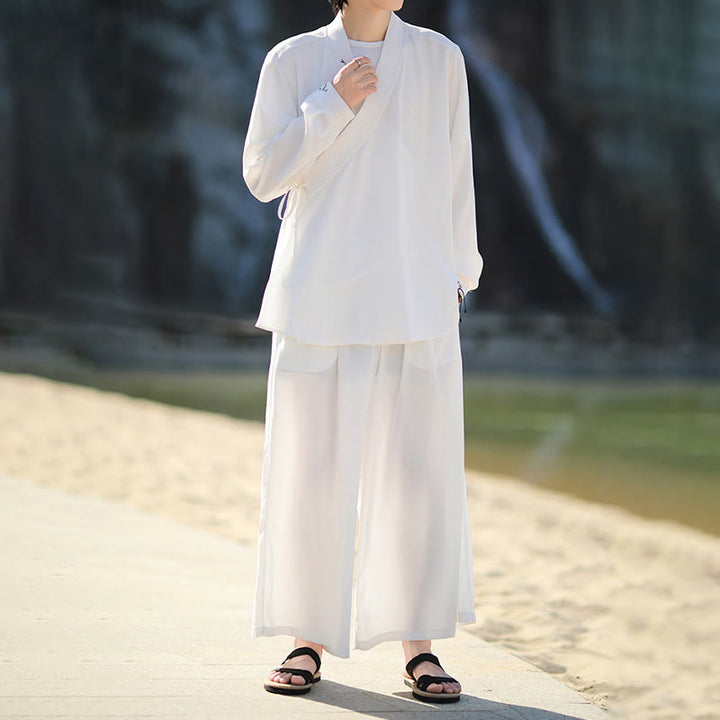 Buddha Stones, 2 szt., jesienne, sznurowane, bambusowe, haftowane, bawełniane, kimono, spodnie do kostek, męskie, z kieszeniami, zestaw do medytacji - image 8