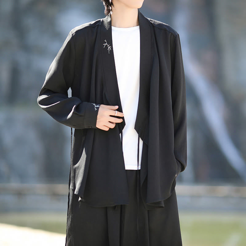 Buddha Stones, 2 szt., jesienne, sznurowane, bambusowe, haftowane, bawełniane, kimono, spodnie do kostek, męskie, z kieszeniami, zestaw do medytacji - image 6