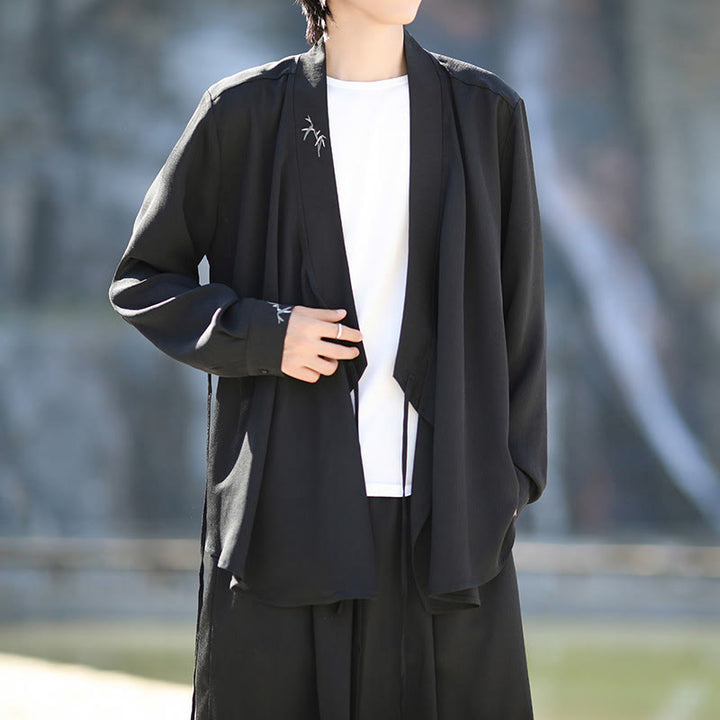 Buddha Stones, 2 szt., jesienne, sznurowane, bambusowe, haftowane, bawełniane, kimono, spodnie do kostek, męskie, z kieszeniami, zestaw do medytacji - image 6