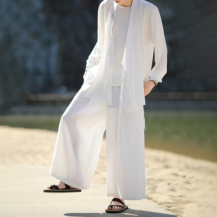 Buddha Stones, 2 szt., jesienne, sznurowane, bambusowe, haftowane, bawełniane, kimono, spodnie do kostek, męskie, z kieszeniami, zestaw do medytacji - image 11