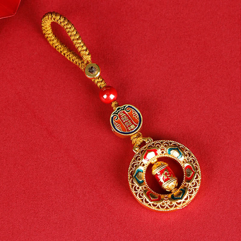 Buddha Stones, Miedziane Koło Modlitewne, Pięć Kierunków, Bogowie Bogactwa, Równowaga, Obrotowy Brelok - Pięciu Kierunków Bogów Bogactwa - Lina guzikowa - image 0