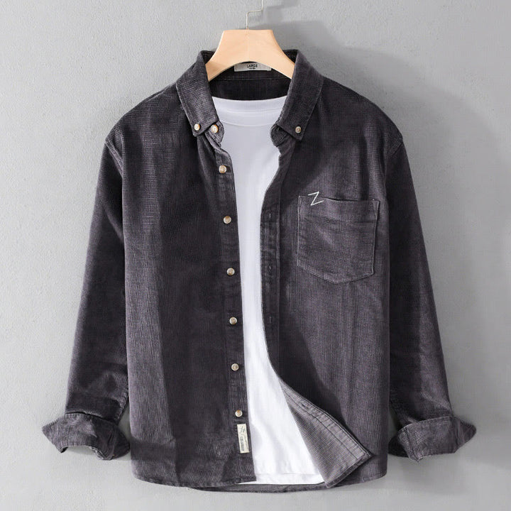 Kurtka męska z długim rękawem, bawełniana, gruba, sztruksowa, w jednolitym kolorze, z Buddha Stones, z kieszeniami - DimGray - US/UK/AU44， EU54 (4XL) - image 0