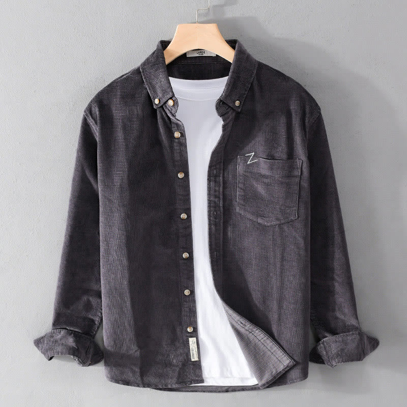Kurtka męska z długim rękawem, bawełniana, gruba, sztruksowa, w jednolitym kolorze, z Buddha Stones, z kieszeniami - DimGray - US/UK/AU44， EU54 (4XL) - image 0