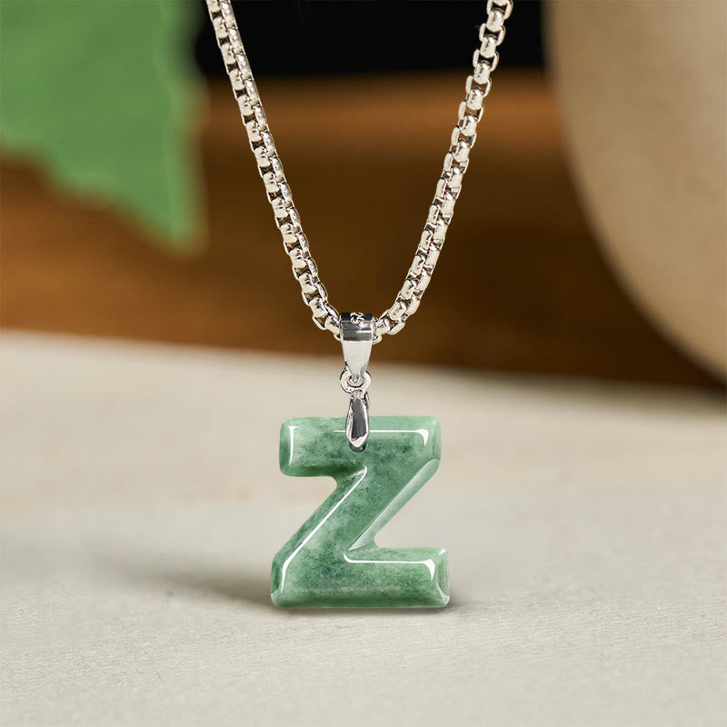 Naszyjnik z szerokim łańcuszkiem z Buddha Stones w kształcie litery AZ z jadeitu i tytanu, z wisiorkiem na znak dobrobytu - Z - image 34