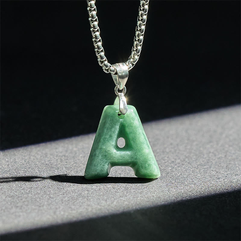 Naszyjnik z szerokim łańcuszkiem z Buddha Stones w kształcie litery AZ z jadeitu i tytanu, z wisiorkiem na znak dobrobytu - image 2