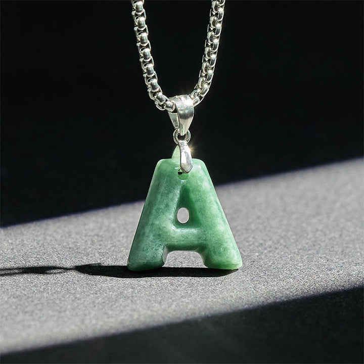 Naszyjnik z szerokim łańcuszkiem z Buddha Stones w kształcie litery AZ z jadeitu i tytanu, z wisiorkiem na znak dobrobytu - image 2