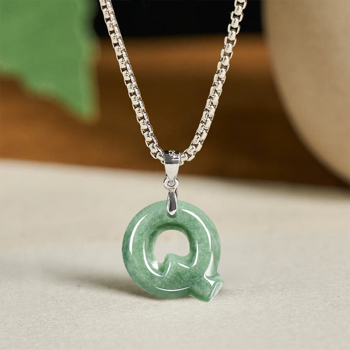 Naszyjnik z szerokim łańcuszkiem z Buddha Stones w kształcie litery AZ z jadeitu i tytanu, z wisiorkiem na znak dobrobytu - Q - image 25