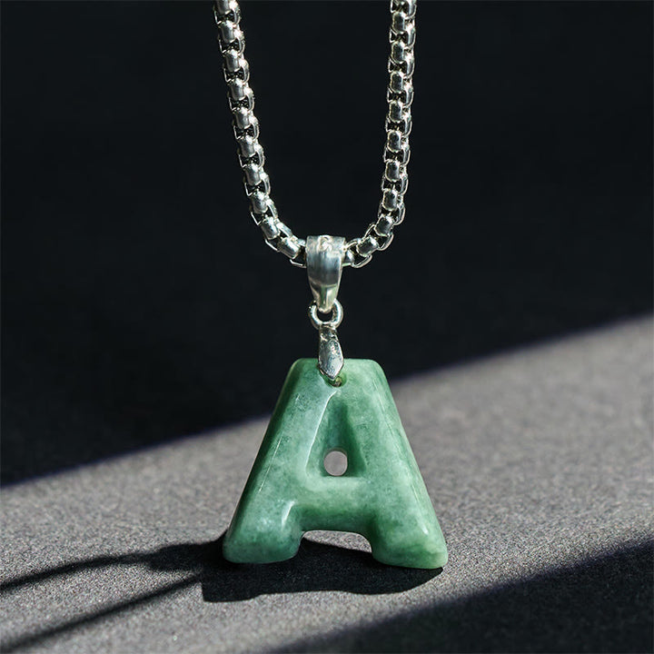 Naszyjnik z szerokim łańcuszkiem z Buddha Stones w kształcie litery AZ z jadeitu i tytanu, z wisiorkiem na znak dobrobytu - image 3