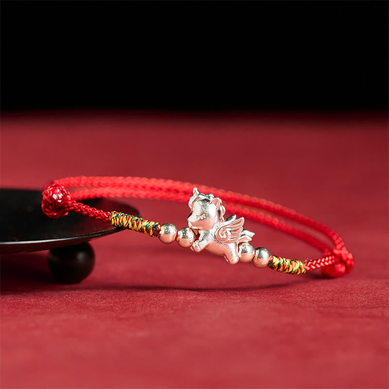 Bransoletka ze sznurka "Rok Konia" z Buddha Stones ze srebra próby 925 i symbolem dobrobytu - image 1