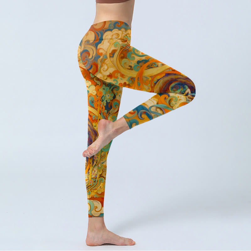 Legginsy do jogi damskie z nadrukiem w kształcie chmur i Buddha Stones - image 3