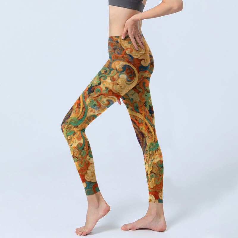 Legginsy do jogi damskie z nadrukiem w kształcie chmur i Buddha Stones - image 2