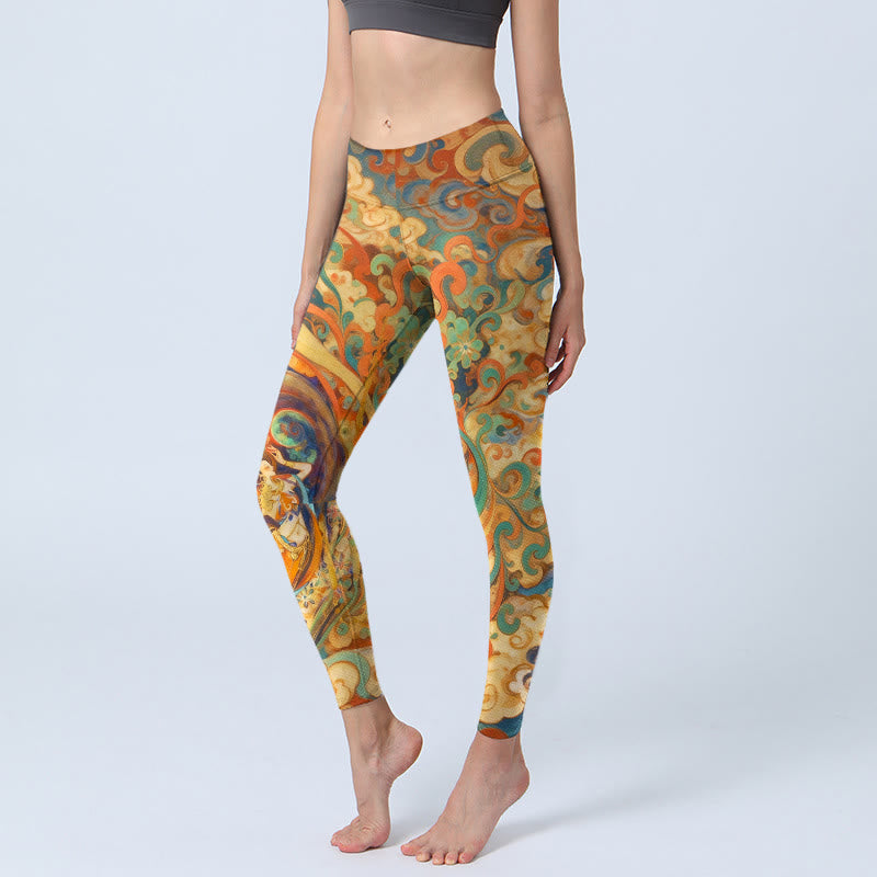 Legginsy do jogi damskie z nadrukiem w kształcie chmur i Buddha Stones - Złoto - US18, UK/AU22, EU50 (4XL) - image 0