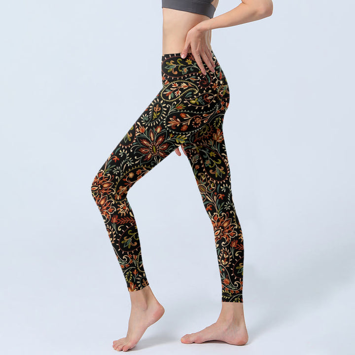 Damskie legginsy do jogi z nadrukiem w kwiaty i liście z Buddha Stones - image 2