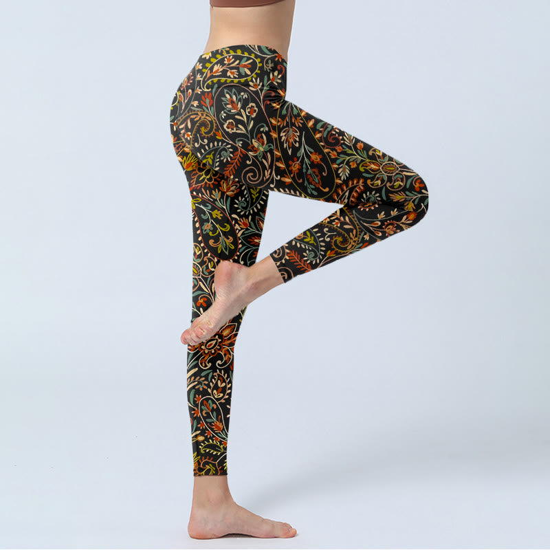 Damskie legginsy do jogi z nadrukiem w kwiaty i liście z Buddha Stones - image 3
