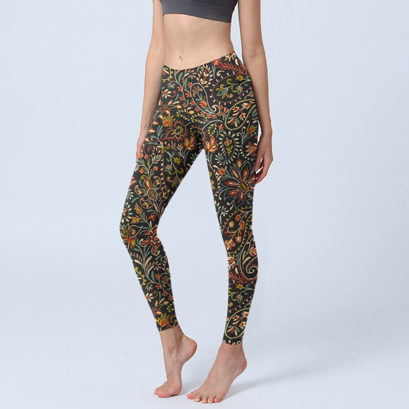 Damskie legginsy do jogi z nadrukiem w kwiaty i liście z Buddha Stones - Czarny - US18, UK/AU22, EU50 (4XL) - image 0
