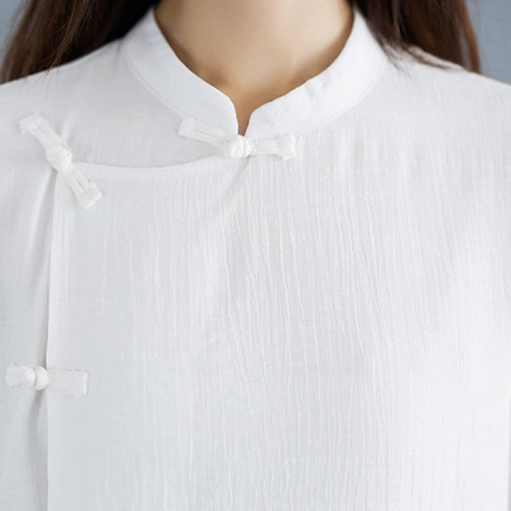 Buddha Stones, 2 szt., jednolity kolor, biała koszula z żabą i guzikami, szerokie nogawki, spodnie do medytacji i zen, zestaw damski - image 10