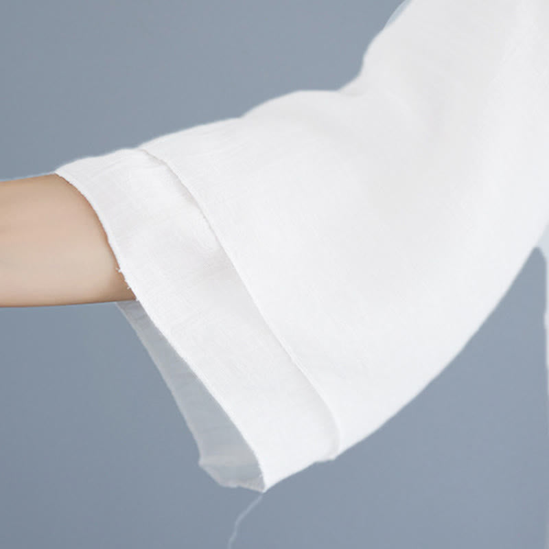 Buddha Stones, 2 szt., jednolity kolor, biała koszula z żabą i guzikami, szerokie nogawki, spodnie do medytacji i zen, zestaw damski - image 14