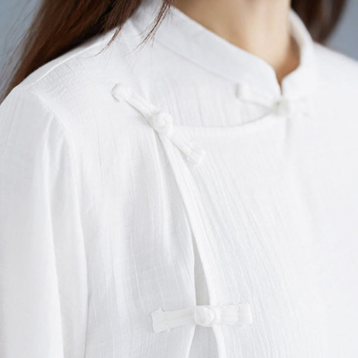 Buddha Stones, 2 szt., jednolity kolor, biała koszula z żabą i guzikami, szerokie nogawki, spodnie do medytacji i zen, zestaw damski - image 11