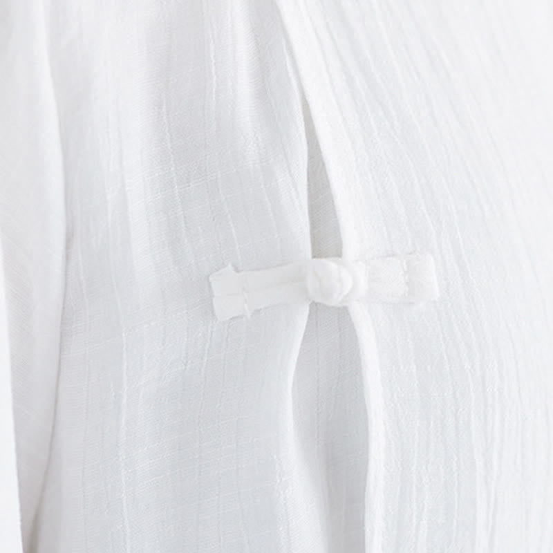 Buddha Stones, 2 szt., jednolity kolor, biała koszula z żabą i guzikami, szerokie nogawki, spodnie do medytacji i zen, zestaw damski - image 12