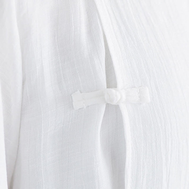 Buddha Stones, 2 szt., jednolity kolor, biała koszula z żabą i guzikami, szerokie nogawki, spodnie do medytacji i zen, zestaw damski - image 12