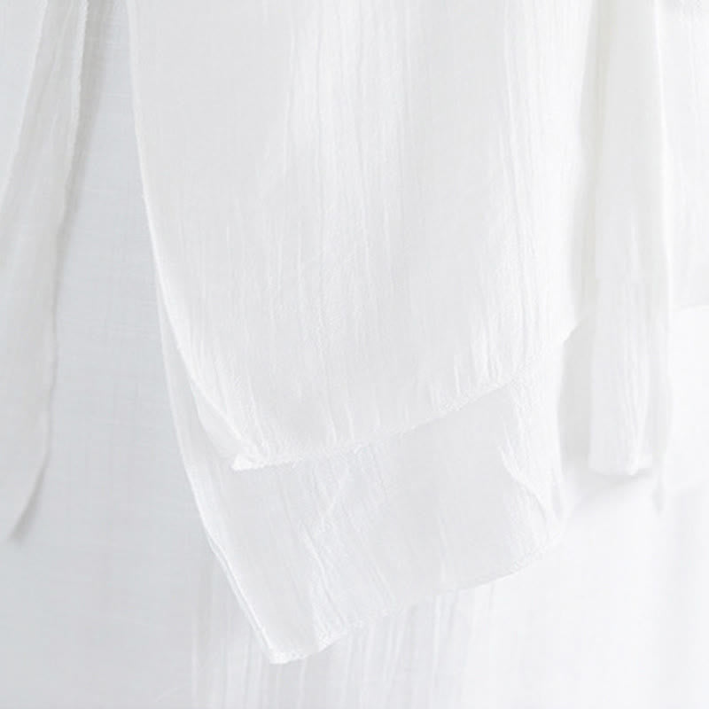 Buddha Stones, 2 szt., jednolity kolor, biała koszula z żabą i guzikami, szerokie nogawki, spodnie do medytacji i zen, zestaw damski - image 13