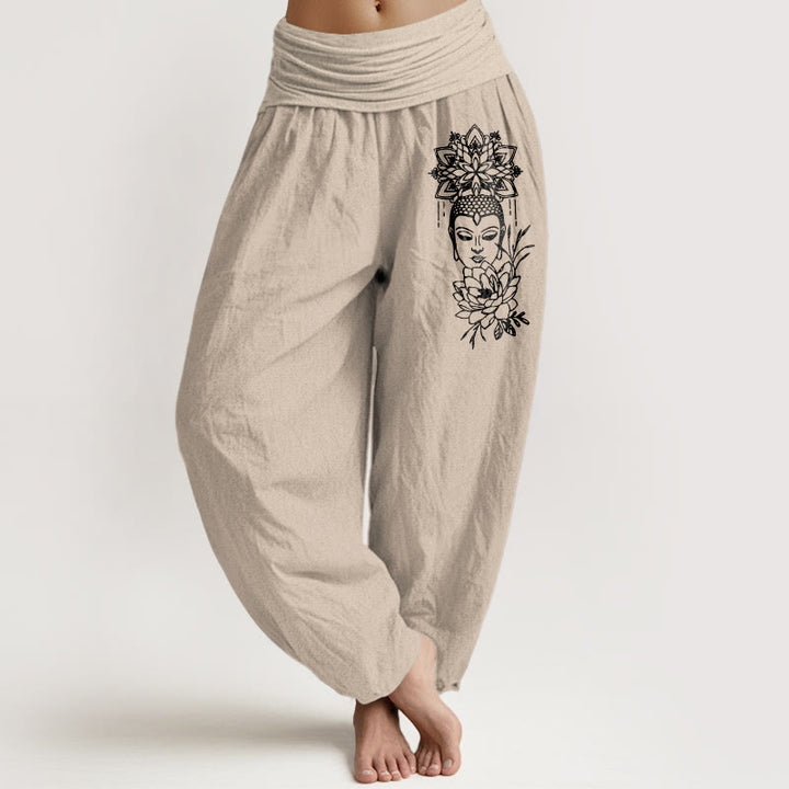 Buddha Stones, czysta bawełna, prosty wzór Buddy, wzór lotosu, damskie spodnie haremowe z elastyczną talią - Dębnik - US16, UK/AU20, EU48 (3XL) - image 11