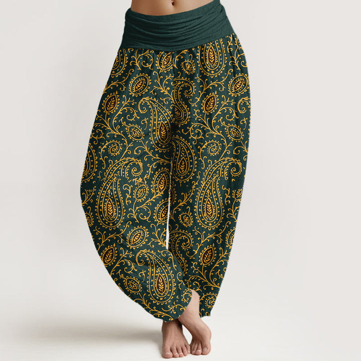 Buddha Stones damskie z elastyczną talią i bawełnianą podszewką w jaskrawym kolorze z motywem paisley - Ciemnozielony - US16, UK/AU20, EU48 (3XL) - image 0