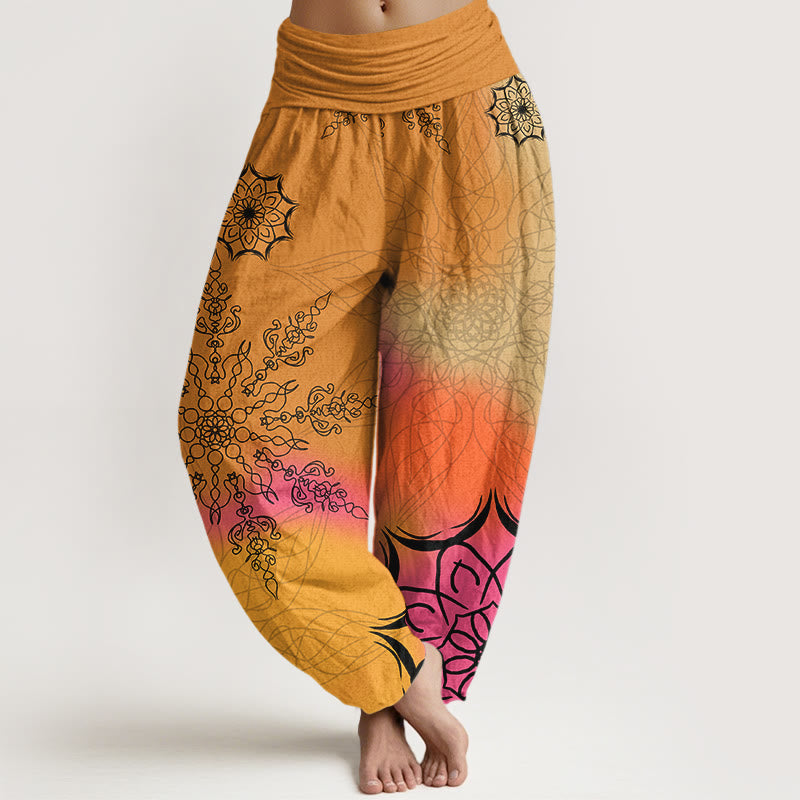 Damskie spodnie haremowe z elastyczną talią i bawełnianą podszewką z motywem mandali i Buddha Stones - Nawłoć - US16, UK/AU20, EU48 (3XL) - image 5