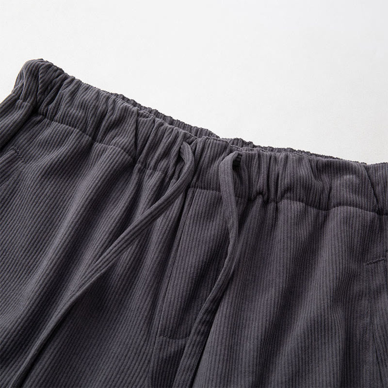 Spodnie sztruksowe męskie z kieszeniami i ściągaczem w kolorze Buddha Stones , z gładką elastyczną talią - image 2