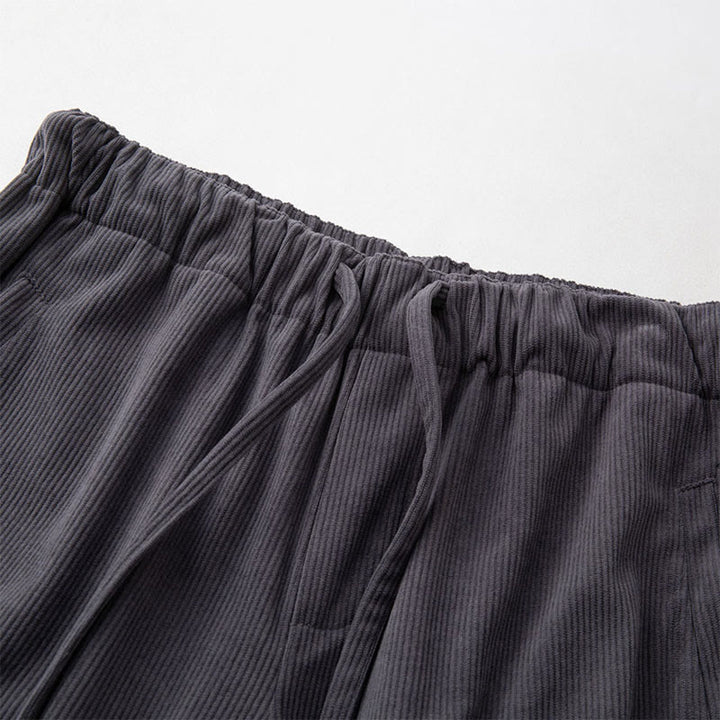 Spodnie sztruksowe męskie z kieszeniami i ściągaczem w kolorze Buddha Stones , z gładką elastyczną talią - image 2