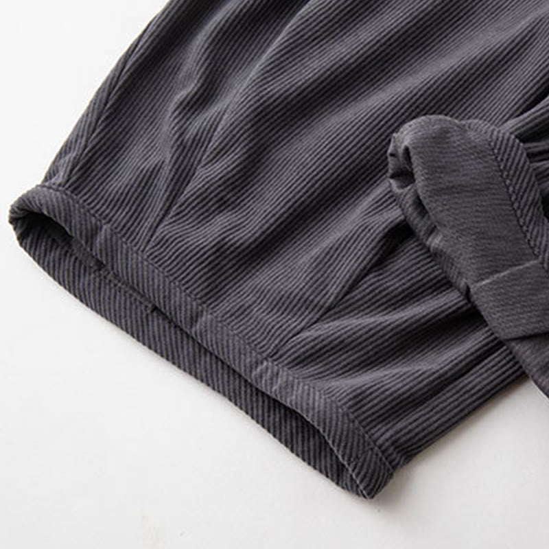 Spodnie sztruksowe męskie z kieszeniami i ściągaczem w kolorze Buddha Stones , z gładką elastyczną talią - image 6