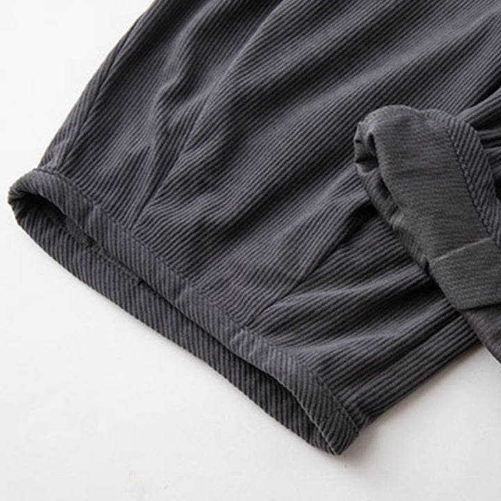 Spodnie sztruksowe męskie z kieszeniami i ściągaczem w kolorze Buddha Stones , z gładką elastyczną talią - image 6