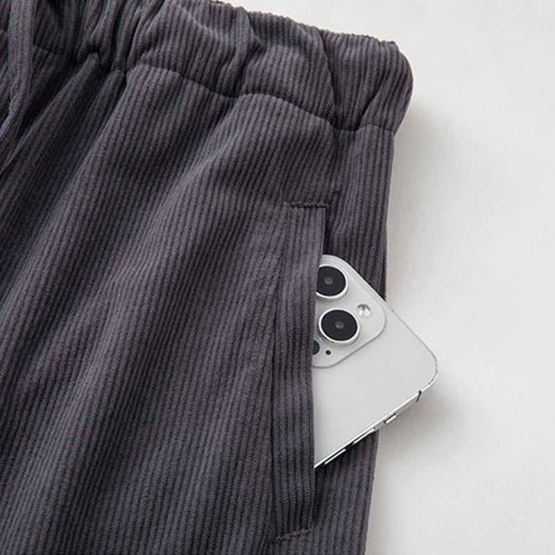 Spodnie sztruksowe męskie z kieszeniami i ściągaczem w kolorze Buddha Stones , z gładką elastyczną talią - image 5