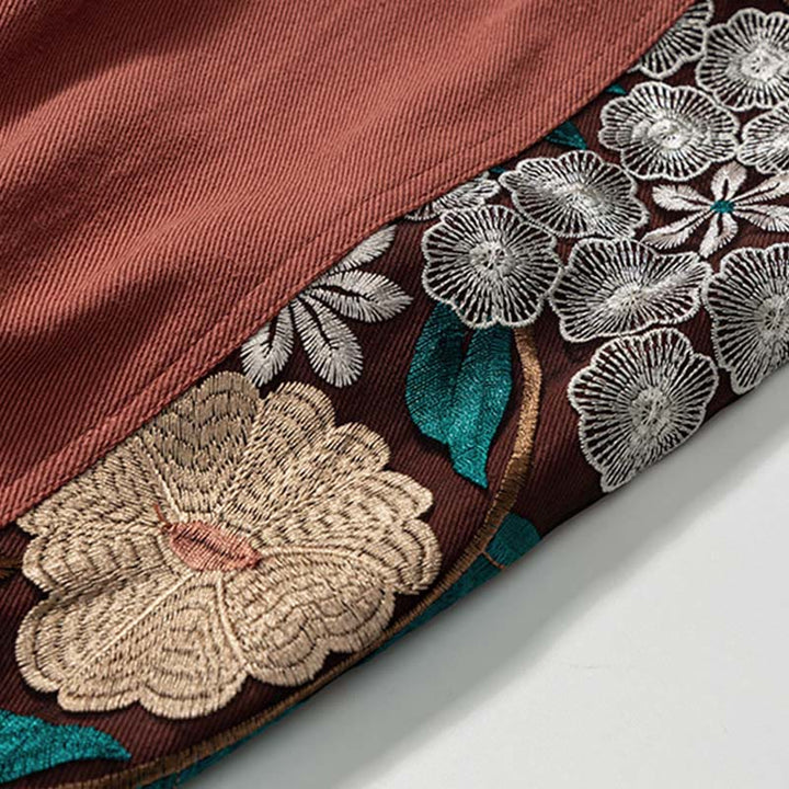 Spodnie bawełniane męskie z haftowanym kwiatowym wzorem w stylu patchworku i kieszeniami "Buddha Stones Spring" - image 10