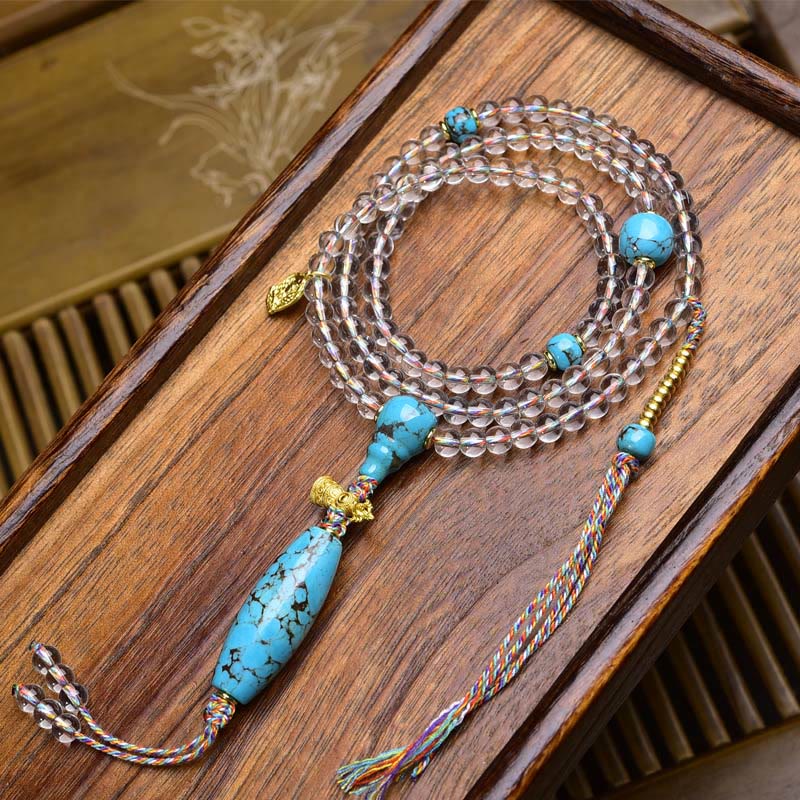 Buddha Stones 108 koralików Liuli Crystal Dzi Koralik Agat Błogosławieństwa Tassel Mala - Imitacja turkusu - 6 mm - image 12