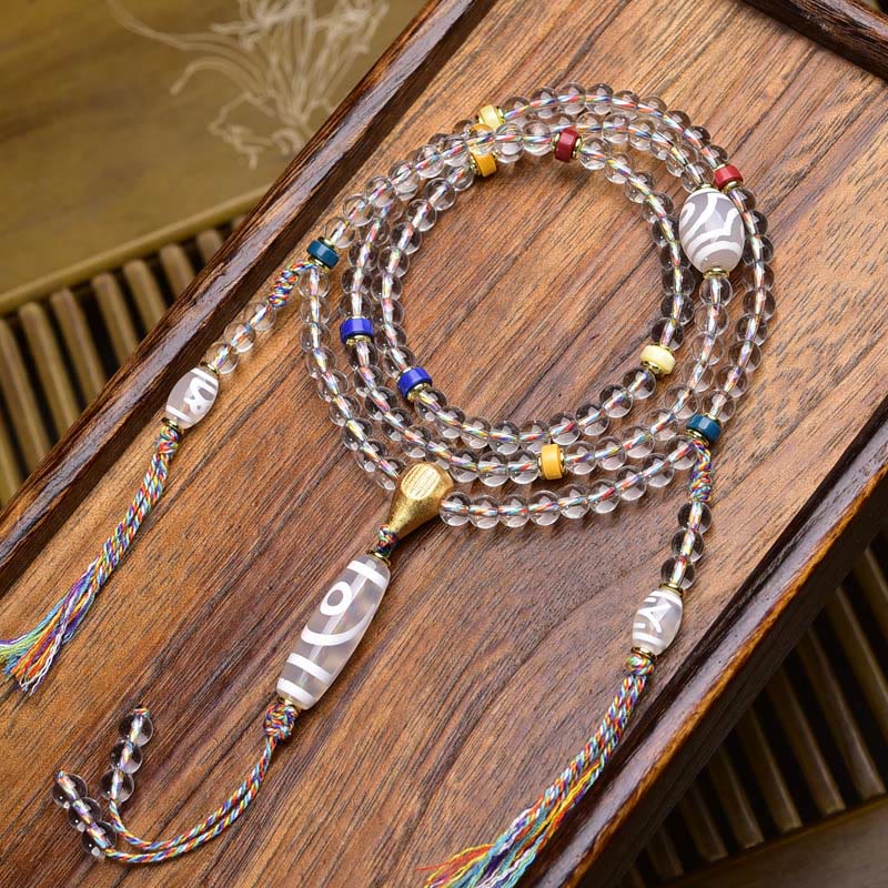 Buddha Stones 108 koralików Liuli Crystal Dzi Koralik Agat Błogosławieństwa Tassel Mala - Biały koralik Dzi - 6 mm - image 13