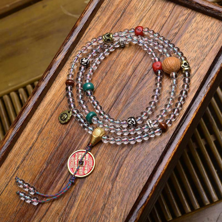 Buddha Stones 108 koralików Liuli Crystal Dzi Koralik Agat Błogosławieństwa Tassel Mala - Duchy gór wydają pieniądze - 6 mm - image 16