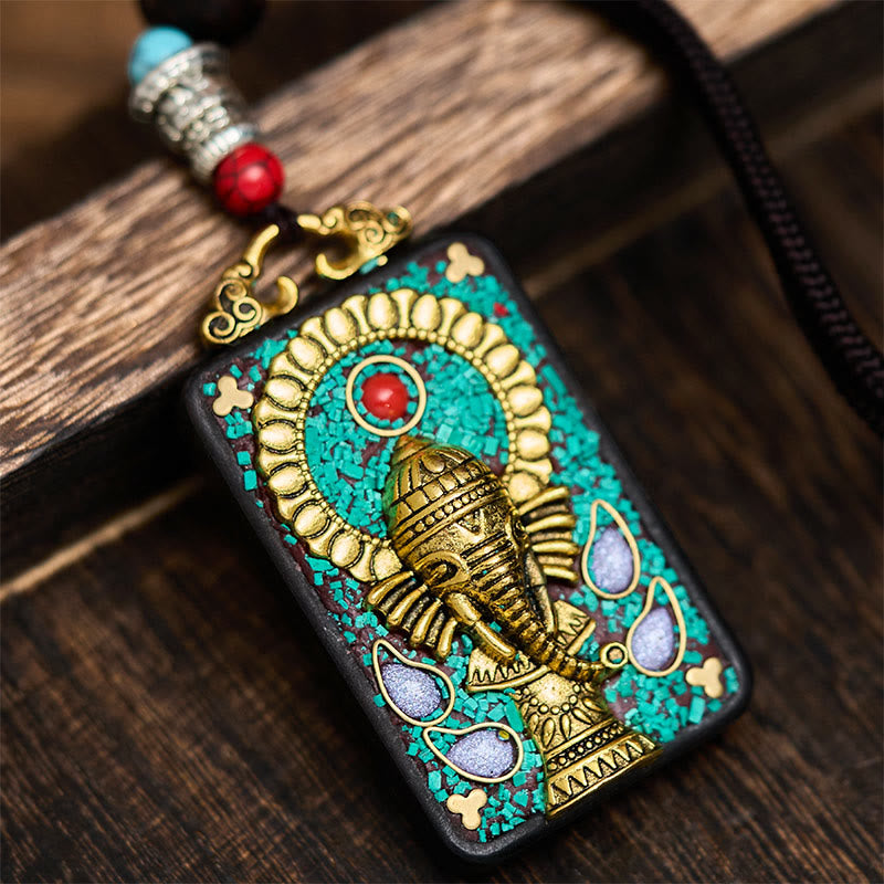 Buddha Stones Ganesh Ganpati, słonia z hebanowego drewna i sznurka - Styl - image 0
