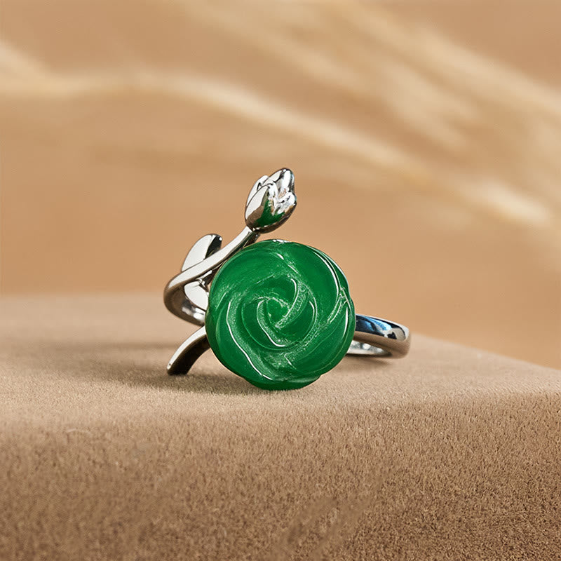 Pierścień balansowy z regulowanym pierścieniem z różowego zielonego jaspisu Buddha Stones, platerowany miedzią srebra - image 1