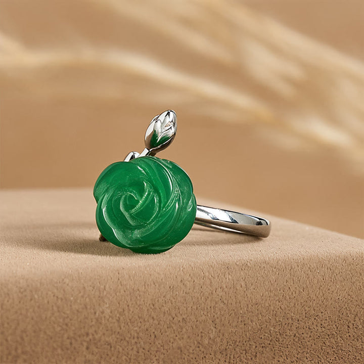 Pierścień balansowy z regulowanym pierścieniem z różowego zielonego jaspisu Buddha Stones, platerowany miedzią srebra - image 2