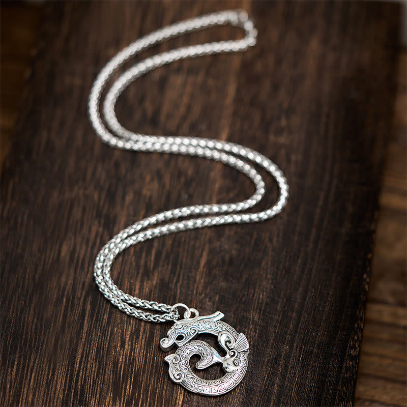 Naszyjnik z wisiorkiem z Buddha Stones w stylu tybetańskim z wijącym się smokiem Taotie, pokryty miedzią - image 4