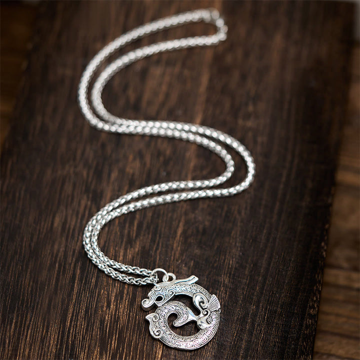 Naszyjnik z wisiorkiem z Buddha Stones w stylu tybetańskim z wijącym się smokiem Taotie, pokryty miedzią - image 4