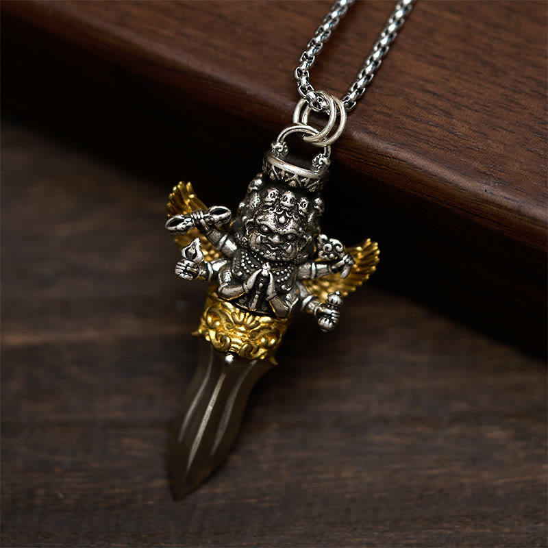 Naszyjnik z Buddha Stones, tybetański Vajra, trzy głowy, sześć ramion, miedziany, uzdrawiający, duchowy, z wisiorkiem - image 1