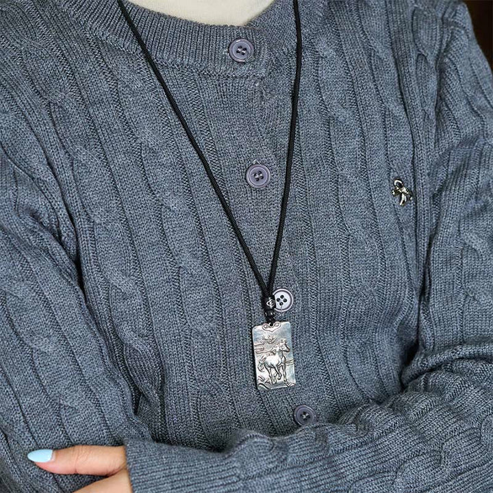 Buddha Stones Rok Konia Chiński Zodiak Natalny Budda Naszyjnik z Miedzią Srebrną Równowagą Wisiorek - image 12