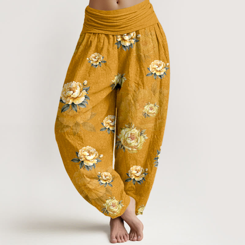 Buddha Stones z elastyczną talią i bawełnianą podszewką z delikatnym wzorem piwonii - Nawłoć - US16, UK/AU20, EU48 (3XL) - image 0