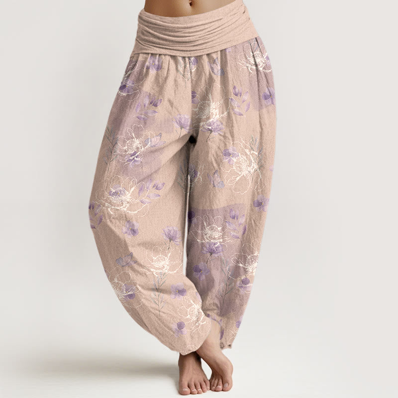 Damskie spodnie haremowe z elastyczną talią i bawełnianą podszewką w kwiaty w stylu retro z motywem Buddha Stones - For - US16, UK/AU20, EU48 (3XL) - image 8