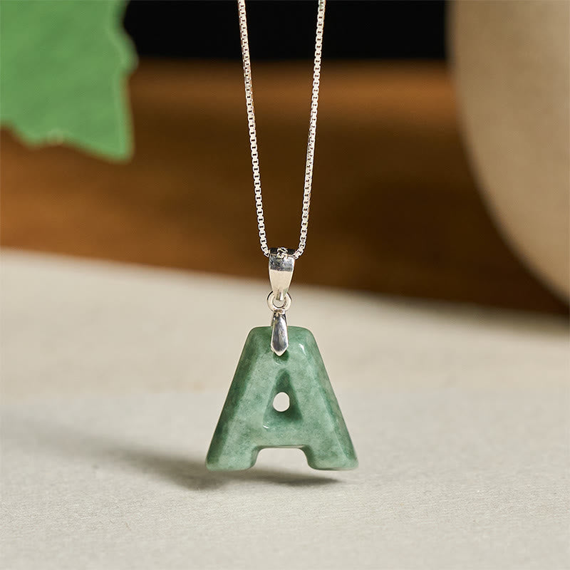 Naszyjnik z wisiorkiem "Prosperity" z naturalnym jadeitem w kształcie litery AZ, wykonany ze srebra próby 925 i srebra próby 925. - A - image 1