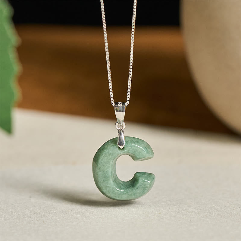 Naszyjnik z wisiorkiem "Prosperity" z naturalnym jadeitem w kształcie litery AZ, wykonany ze srebra próby 925 i srebra próby 925. - C - image 16